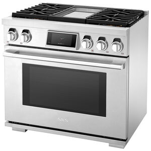 SKS 36 in. 6.3 cu. ft. Smart Standard Convection Steam Gas Range with 4 Sealed Burners & Griddle - Stainless Steel, , hires