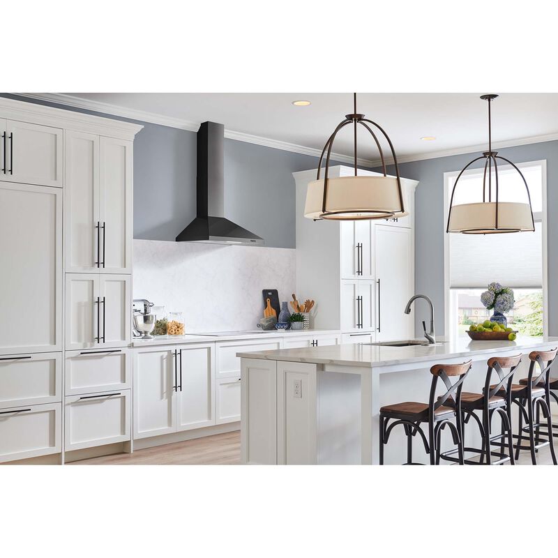 Broan Elite EW48 Series 36 in. Convertible Chimney Style Range Hood with 460 CFM, 3 Fan Speeds & 1 LED Light - Black Stainless, , hires