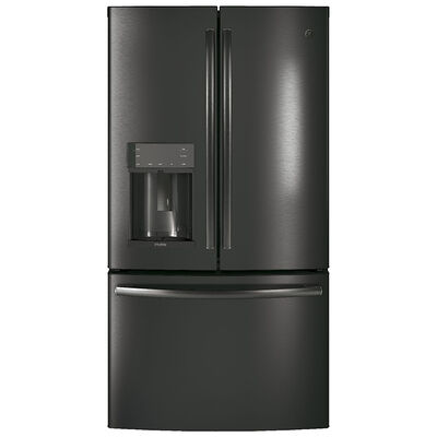 GE Profile 36 in. 22.1 cu. ft. Counter Depth French Door Refrigerator with External Ice & Water Dispenser - Black Stainless Steel | PYE22KBLTS