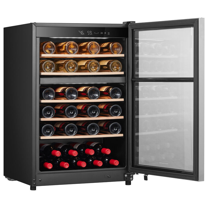 Frigidaire 22 in. Freestanding Wine Cooler with Wood Racks, Dual Temperature Zones & 45-Bottle Capacity - Stainless Steel, , hires