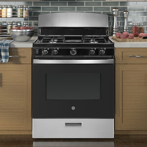 GE 30 in. 4.8 cu. ft. Gas Range with 4 Sealed Burners - Stainless Steel, Stainless Steel, hires