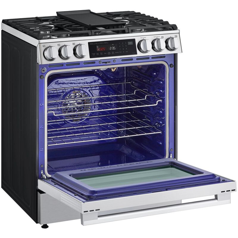 LG 30 in. 6.3 cu. ft. Smart Air Fry True European Convection Slide-In Gas Range with 5 Sealed Burners & Griddle - PrintProof Stainless Steel, , hires
