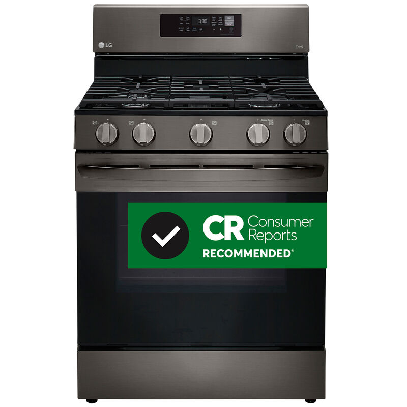 LG 30 in. 5.8 cu. ft. Smart Air Fry Convection Oven Freestanding Gas Range  with 5 Sealed Burners u0026 Griddle - Black with Stainless Steel | P.C. Richard  u0026 Son