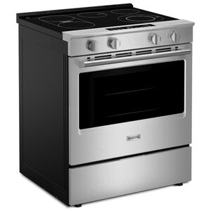 Maytag 30 in. 5.3 cu. ft. Smart Air-Fry Standard Convection Slide-In Electric Range with Radiant Burners, Reversible Grill & Griddle - Fingerprint Resistant Stainless Steel, , hires