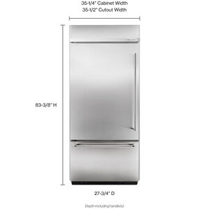 KitchenAid 36 in. 20.9 cu. ft. Built-In Counter Depth Bottom Freezer Refrigerator with Ice Maker Left Hinged - Stainless Steel, , hires