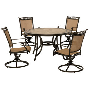 Hanover Fontana 5-Piece Round Porcelain Tile Top Dining Set with Four Sling Swivel Rockers, , hires
