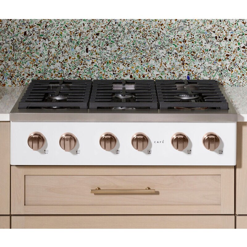 Cafe 36 in. 6-Burner Natural Gas Rangetop with Simmer Burner & Power Burner - Matte White, Matte White, hires