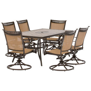 Hanover Fontana 7-Piece Porcelain Tile Top Dining Set with Six Sling Swivel Chairs, , hires
