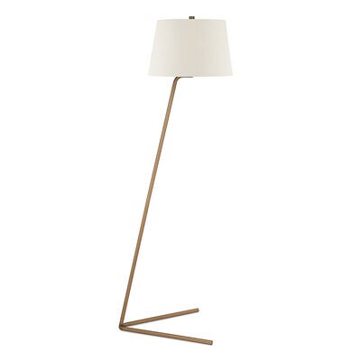 Hudson & Canal Markos Brushed Brass Floor Lamp with Linen Shade | FL0010