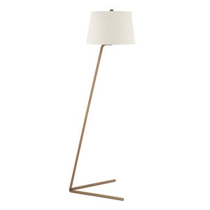 Hudson & Canal Markos Brushed Brass Floor Lamp with Linen Shade, , hires