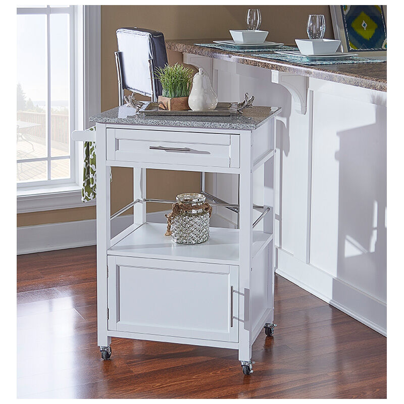 Flynn Kitchen Cart with Granite Top-White, , hires