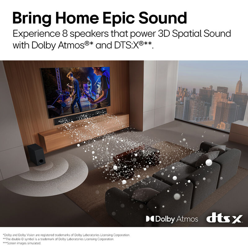 LG 3.1 Channel Dolby Atmos Bluetooth & Wi-Fi Ultra Slim Soundbar with Wireless Subwoofer - Black, , hires