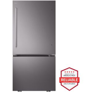 LG 33 in. 25.5 cu. ft. Smart Bottom Freezer Refrigerator with Ice Maker - Black Stainless Steel, , hires