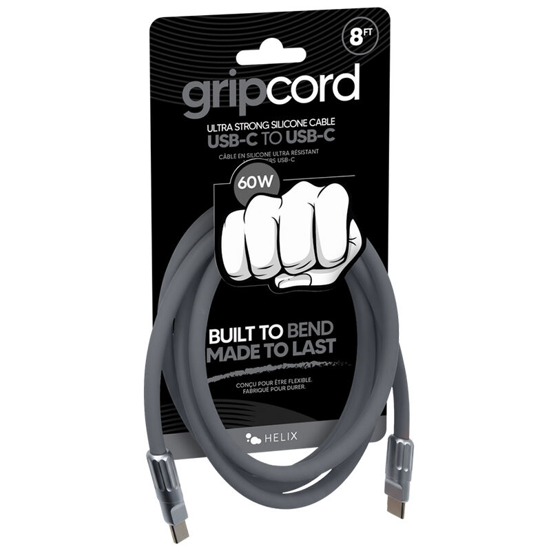 Emerge Technologies Gripcord 8ft Silicone USB-C Cable - Gray, Gray, hires