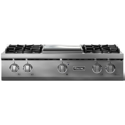 Viking 5 Series 36 in. 4-Burner LP Gas Rangetop with Griddle, Simmer Burner & Power Burner - Stainless Steel | VRT53644GSSL