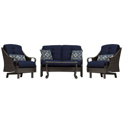 Hanover Ventura 4-Piece Patio Furniture Seating Set with Tile Top Coffee Table -Navy | VENTURA4NVY