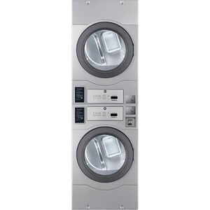 Crossover Commercial Laundry 27 in. 7.0 cu. ft. Bottom Control Stackable Electric Dryer with Coin Operation & OPL/Card Ready - Stainless Steel, , hires