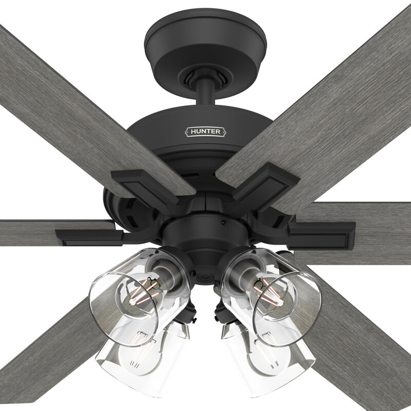 Hunter 52 in. Fonthill Energy Star HunterExpress Ceiling Fan with LED Light Kit & Handheld Remote - Matte Black, Matte Black, hires