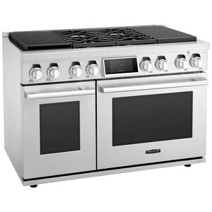 Signature Kitchen Suite 48 in. 7.9 cu. ft. Smart Convection Double Oven Freestanding Natural Gas Dual Fuel Range with 4 Sealed Burners, 2 Induction Zones & Sous Vide - Stainless Steel, , hires