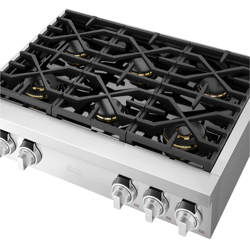 SKS 36 in. 6-Burner Smart Natural Gas Rangetop with Simmer Burner & Power Burner - Stainless Steel, , hires