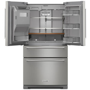 KitchenAid 36 in. 26.2 cu. ft. 4-Door French Door Refrigerator with Ice & Water Dispenser - Fingerprint Resistant Stainless Steel, , hires