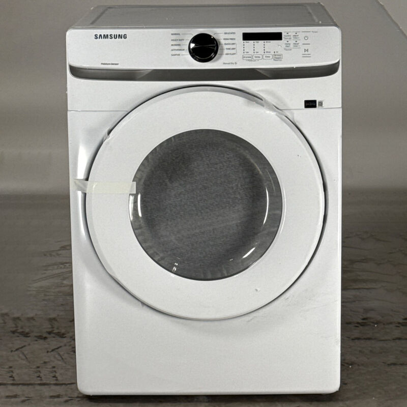 Samsung 27 in. 7.5 cu. ft. Stackable Electric Dryer with Sanitize Cycle & Sensor Dry - White (Open Box Good Condition), , hires