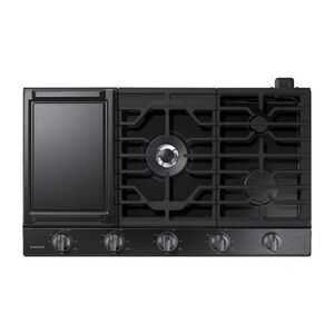 Samsung 36 in. 5-Burner Smart Natural Gas Cooktop with Griddle, Simmer Burner & Power Burner - Black Stainless, Black Stainless, hires