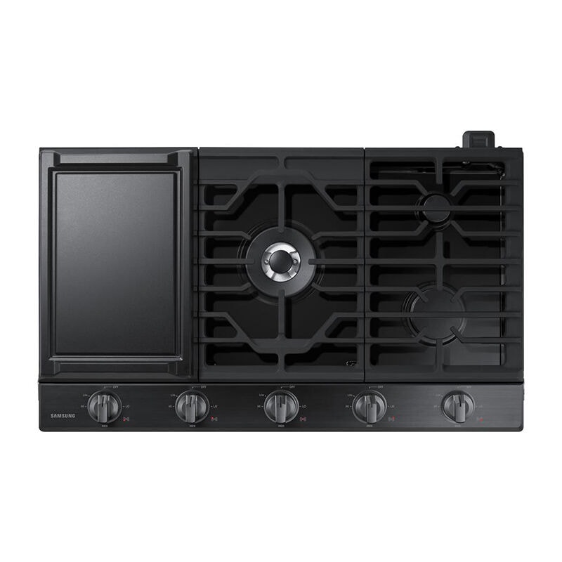 Samsung 36 in. 5-Burner Smart Natural Gas Cooktop with Griddle, Simmer Burner & Power Burner - Black Stainless, Black Stainless, hires
