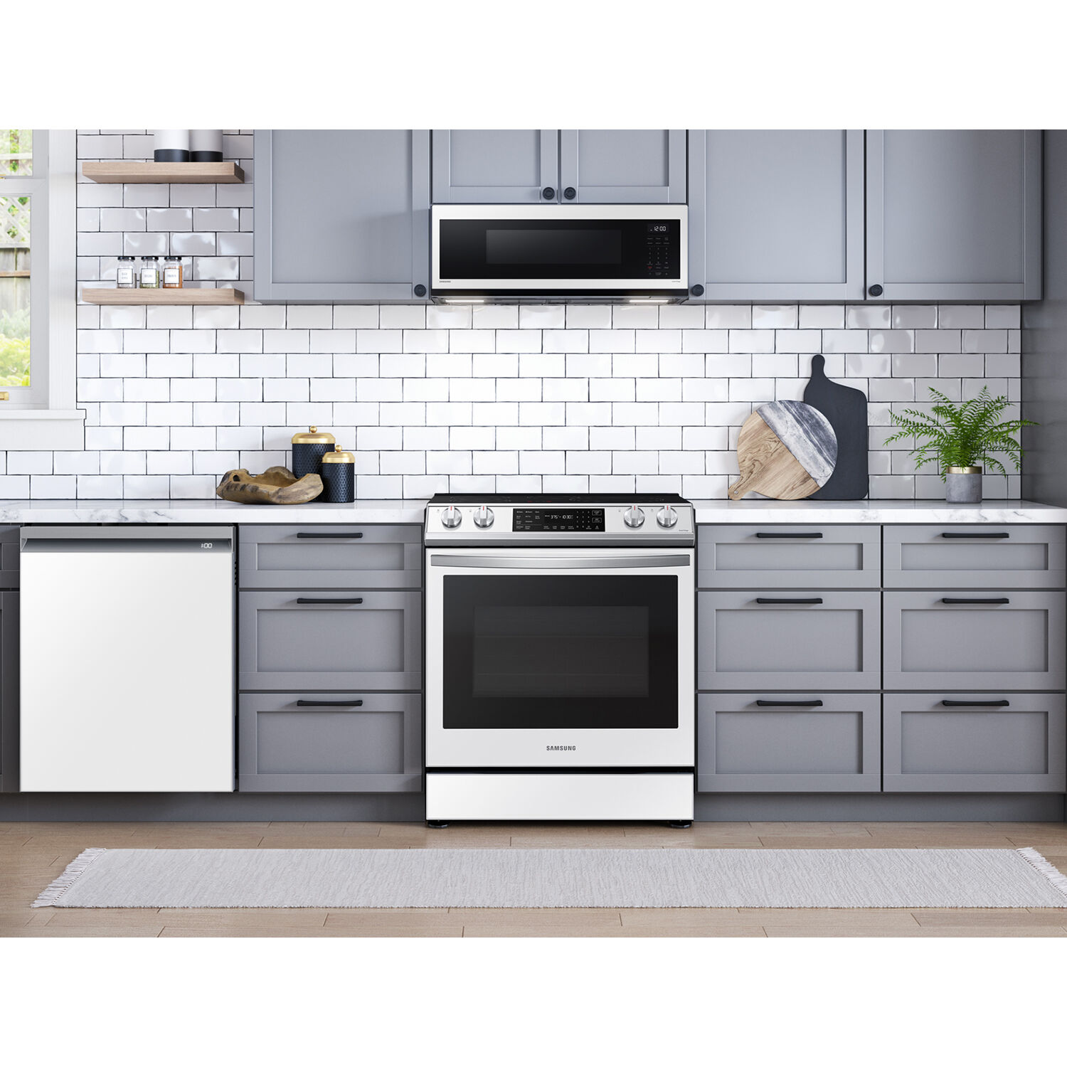 Samsung Bespoke 30 in. 1.1 cu. ft. Low Profile Smart Over the Range Microwave with 400 CFM White Glass