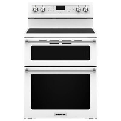 KitchenAid 30 in. 6.7 cu. ft. True European Convection Double Oven Electric Range with Radiant Burners - White | KFED500EWH