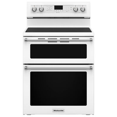 KitchenAid 30 in. 6.7 cu. ft. Convection Double Oven Freestanding Electric Range with 5 Smoothtop Burners - White | KFED500EWH