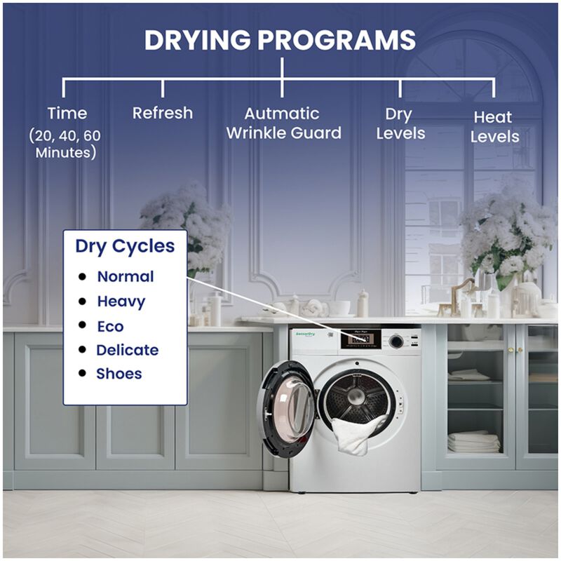 Equator Premium Compact 24 in. 3.1 cu. ft. Stackable Electric Dryer with Sensor Dry & Sanitize Cycle - White, , hires