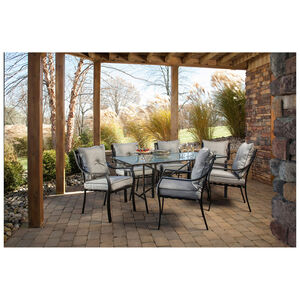 Hanover Lavallette 7-Piece 66" Rectangle Glass Top Dining Set - Gray, , hires