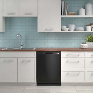 GE 24 in. Front Control Flush-Mount Dishwasher with 55 dBa Sound Level, Dry Boost & Pocket Handle - Black, Black, hires