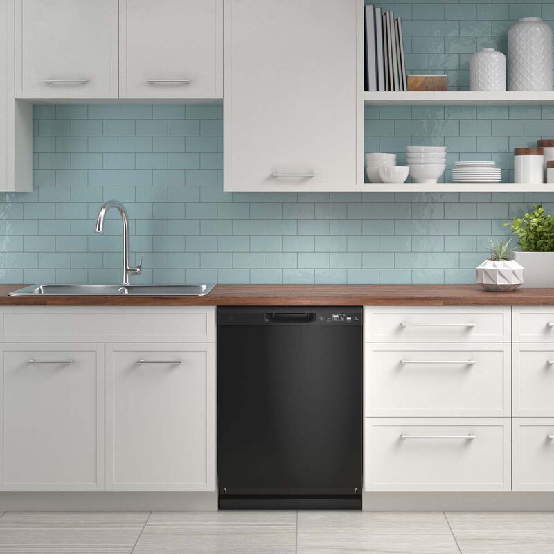 GE 24 in. Front Control Flush-Mount Dishwasher with 55 dBa Sound Level, Dry Boost & Pocket Handle - Black, Black, hires