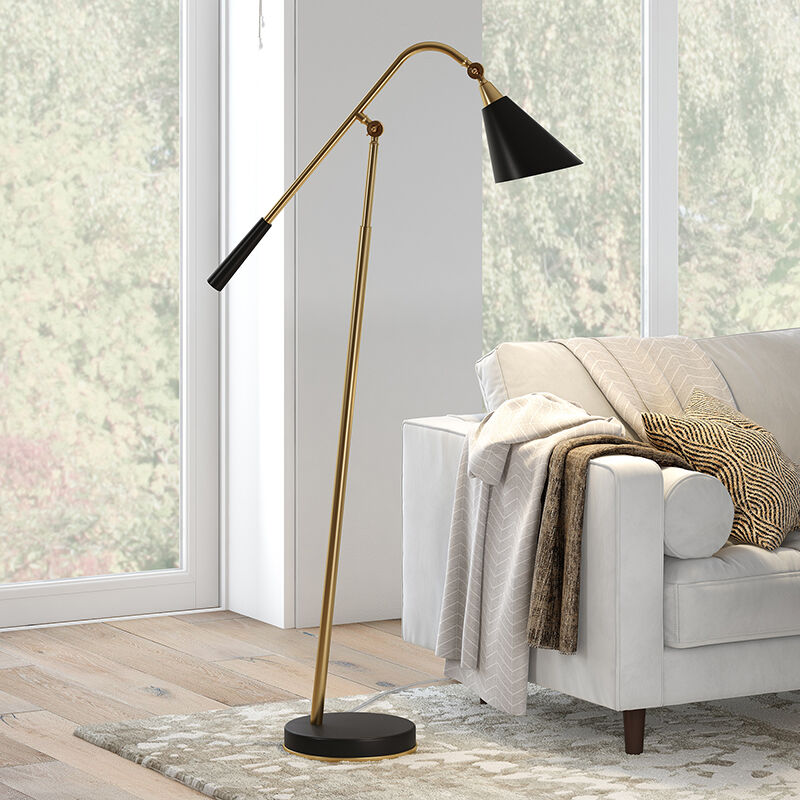 Hudson & Canal Vidal Two-Tone Brass and Matte Black Floor Lamp, , hires