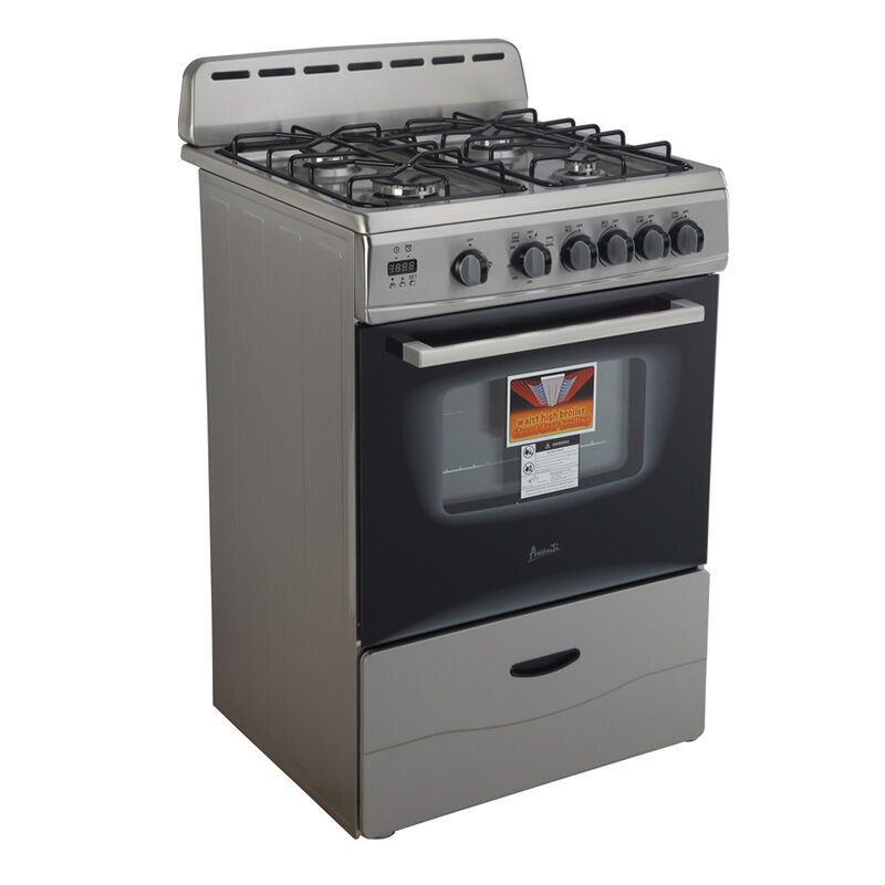 Avanti 24 in. 2.6 cu. ft. Gas Range with 4 Sealed Burners - Stainless Steel, , hires