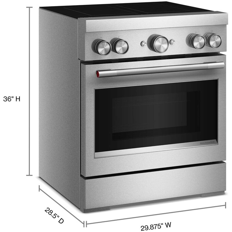 KitchenAid Commercial-Style 30 in. 4.1 cu. ft. Air-Fry True European Convection Electric Range with 4 Induction Burners - Stainless Steel, , hires
