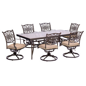 Hanover Traditions 7-Piece 84" Rectangle Glass Top Dining Set with Swivel Rocker Chairs - Tan, , hires