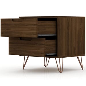 Manhattan Comfort Rockefeller Mid-Century Modern 2-Drawer Nightstand - Brown, Brown, hires