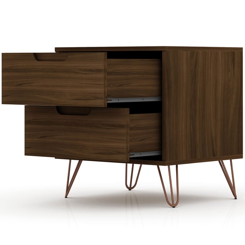 Manhattan Comfort Rockefeller Mid-Century Modern 2-Drawer Nightstand - Brown, Brown, hires