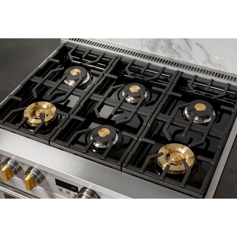 Monogram Statement Series 36 in. 6.2 cu. ft. Smart Standard Convection Gas Range with 6 Sealed Burners - Stainless Steel, , hires