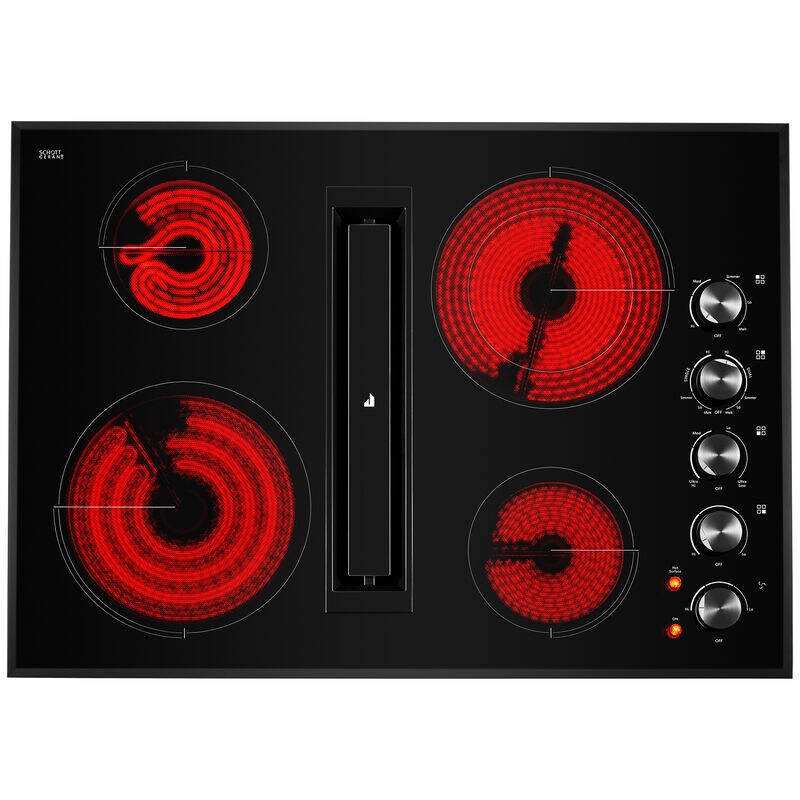 JennAir Oblivian Glass 30 in. 4-Burner Electric Cooktop with Downdraft, Simmer Burner & Power Burner - Black, , hires