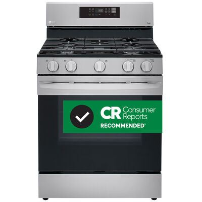 LG 30 in. 5.8 cu. ft. Smart Air Fry Standard Convection Gas Range with 5 Sealed Burners - Stainless Steel | LRGL5823S