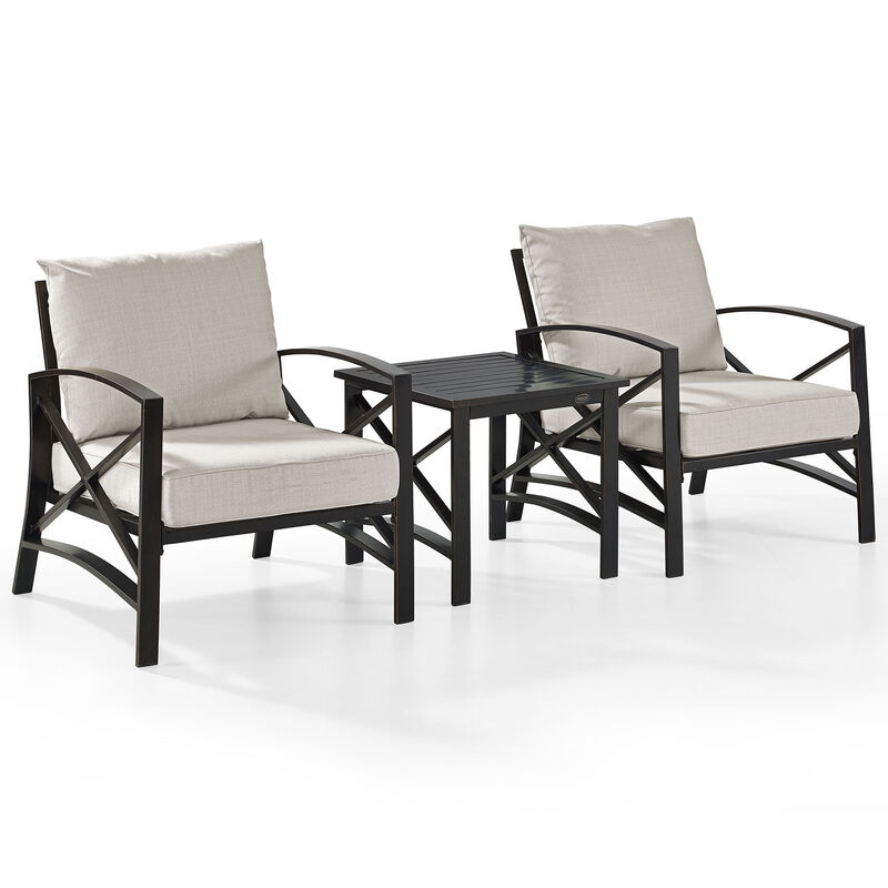 Crosley Kaplan Oil Rubbed Bronze 3 PC Outdoor Metal Armchair Set - Oatmeal, , hires