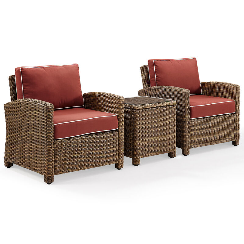 Crosley Bradenton 3-Piece Outdoor Chair and Side Table Set - Sangria, , hires