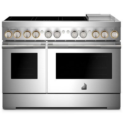 JennAir Rise 48 in. 6.3 cu. ft. Smart True European Convection Double Oven Electric Range with 6 Induction Burners & Griddle - Stainless Steel | JPIGC748RL