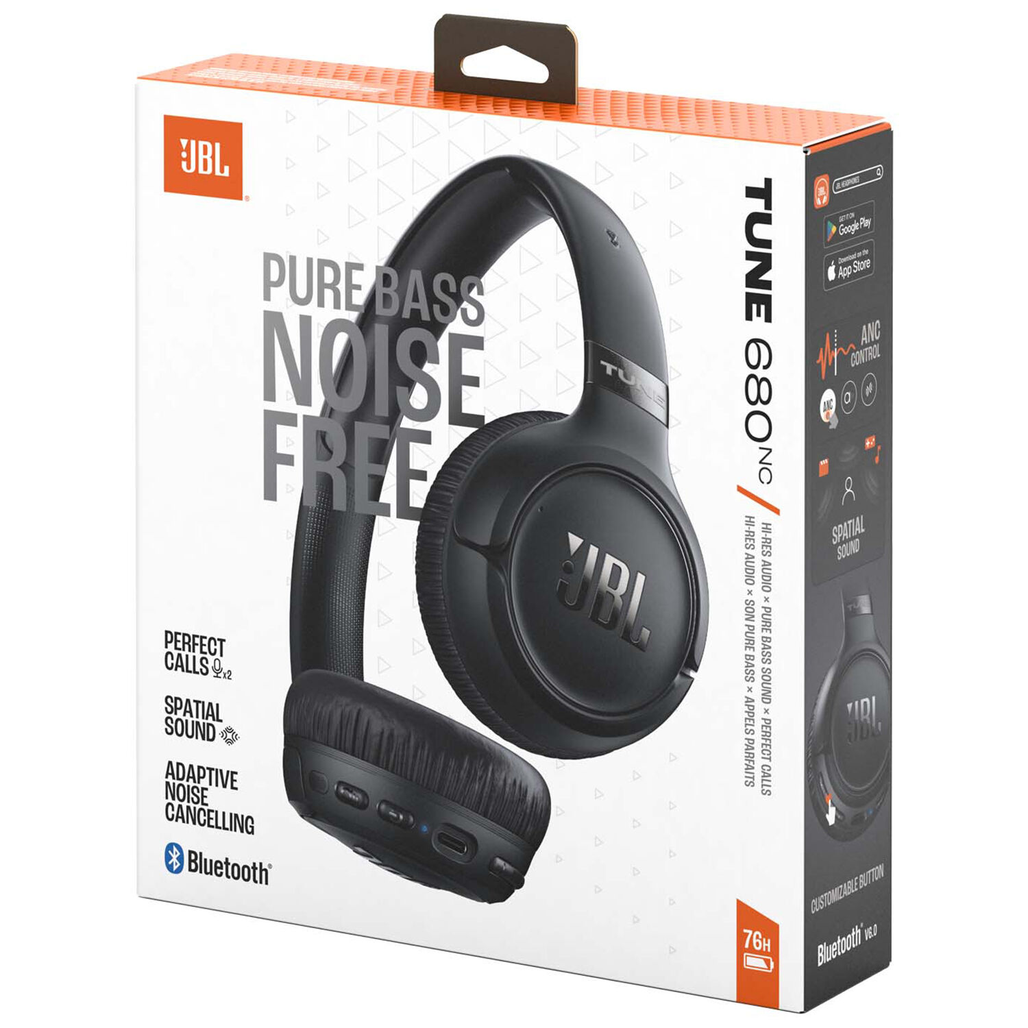 JBL Tune 680NC Wireless On-Ear Noise Cancelling Headphone - Black