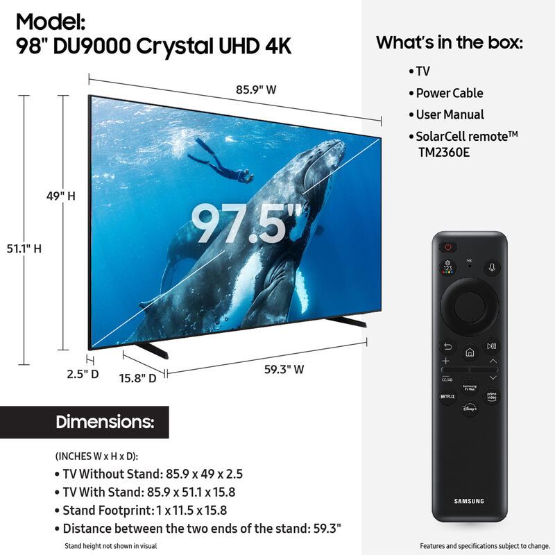 Samsung - 98" Class DU9000 Series LED 4K UHD Smart Tizen TV, , hires