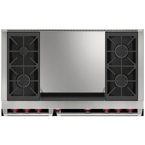 Wolf 48 in. 7.8 cu. ft. Smart Dual Convection Double Oven Dual Fuel Range with 4 Sealed Burners & Griddle - Stainless Steel, , hires